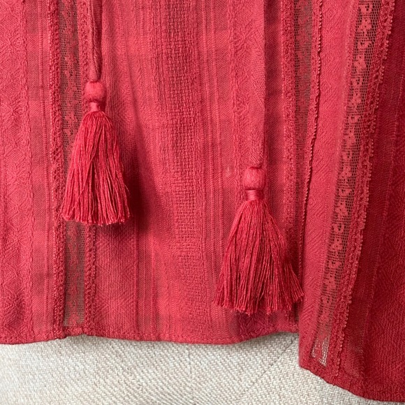 Veronica Beard Kalina Peasant Blouse‎ | Size 8 | Red 100% Cotton Cottagecore Top - Picture 6 of 7